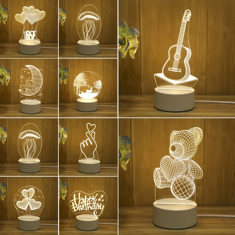 3D лампа в виде романтического сердца воздушный шар акриловый стерео Ночной