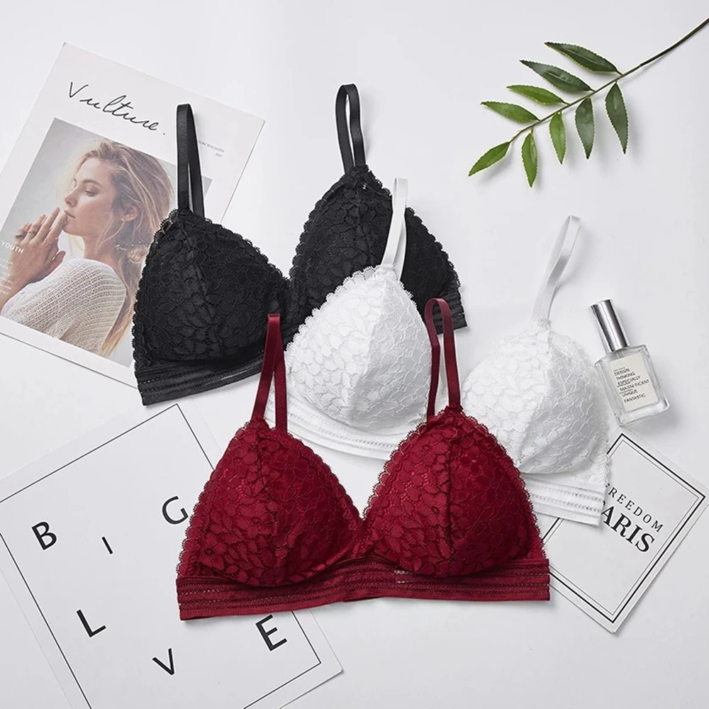 

Women's Triangle Cup Lace Wrap Chest Beautiful Back Sling Back Buckle No Steel Ring Bra Sexy With Chest Pad Tube Top Vest
