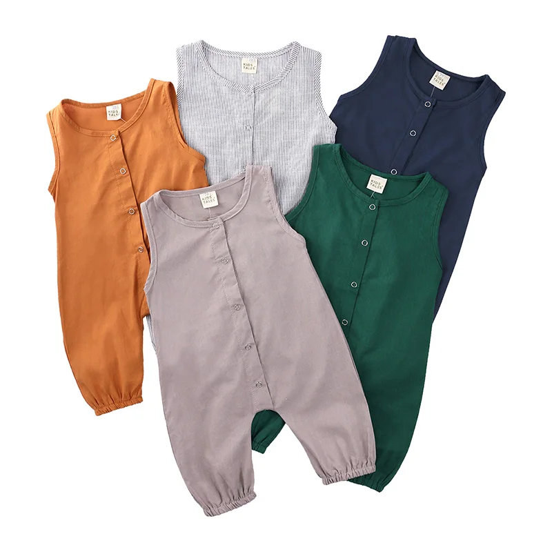 

Cotton Soft Baby Rompers Unisex Solid O-Neck Baby Clothes Sleeveless Toddler Girl Romper Summer Newborn Clothes 0-24 Months