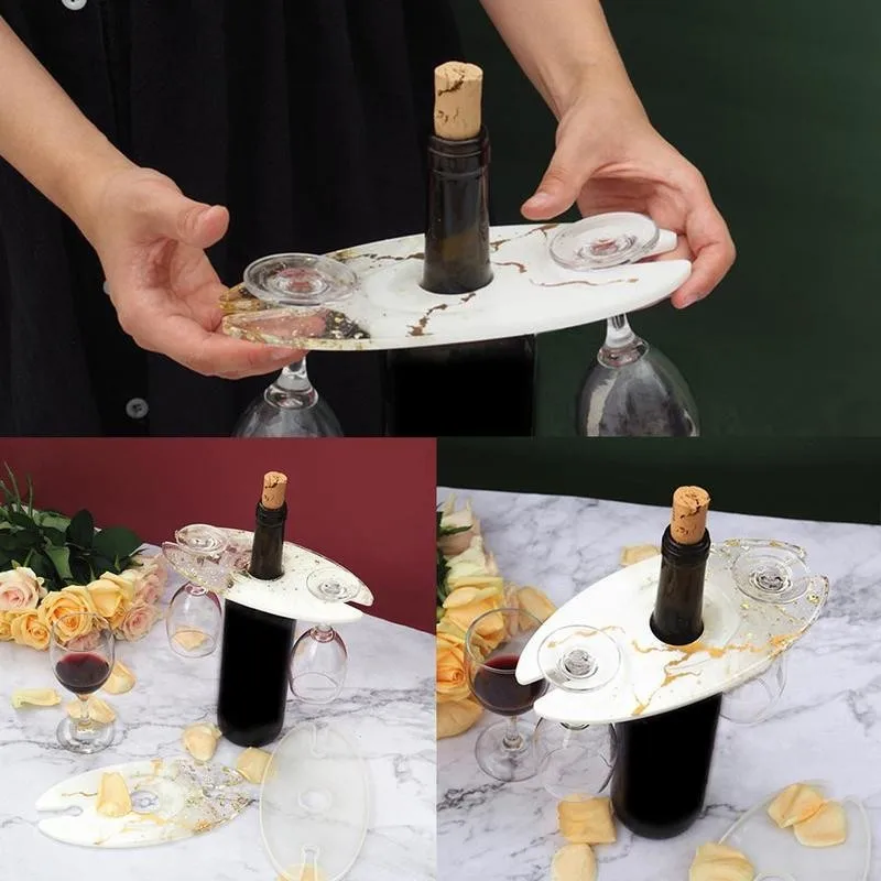 

1pcs Handmade Wine Rack Mold DIY Crystal Epoxy Mirror Mold Wine Rack Kitchen Red Art Tray Silicone Wine Tools Bracket Craft P9J5