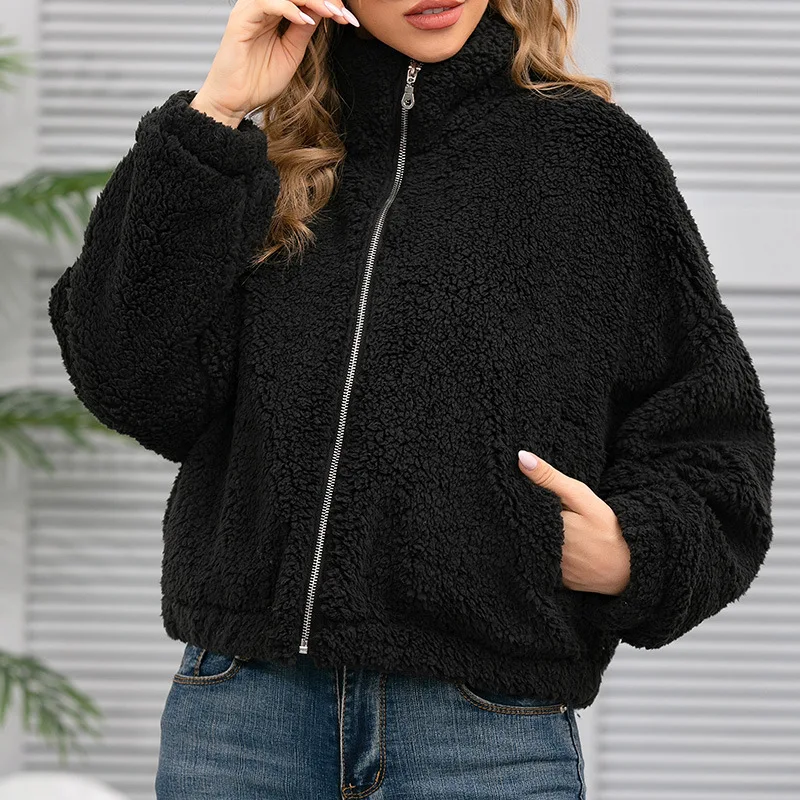 

2021 short fur coat women's granular velvet zipper imitation wool fashion large size