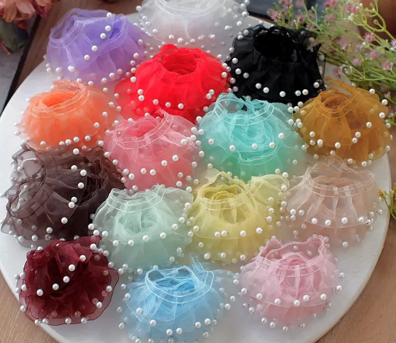 

16 Colors Pearls Organza Lace Trim 3.5CM 5 Yards Mix Colors Available 2021