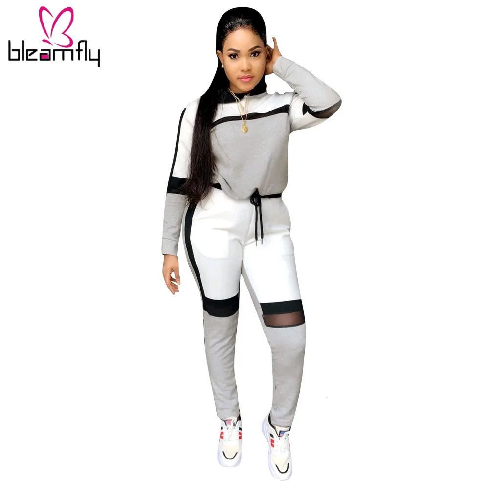 Осень зима 2019 Женский Топ с длинным рукавом и капюшоном штаны для бега костюмы