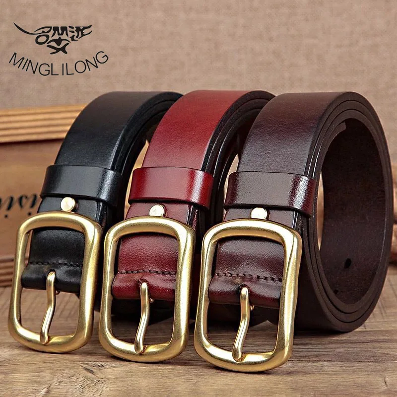 Мужские кожаные ремни MINGLILONG с пряжкой в стиле ретро повседневные прямые поставки