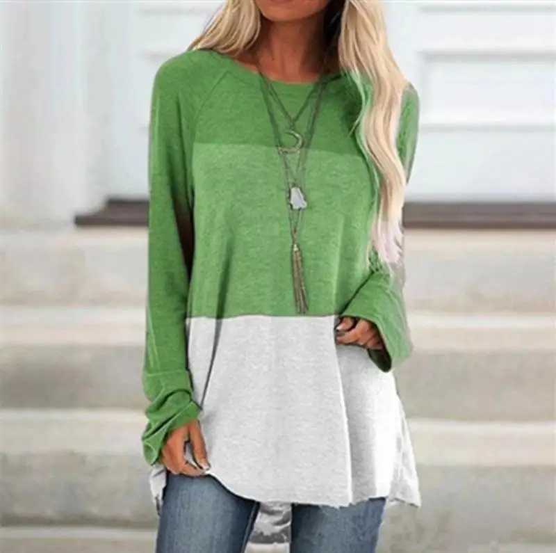 

2021 Womens Casual Sweater Fashion Elegant O-Neck Long Sleeve Female Sweaters New Loose Simple Patchwork Lady Pullover