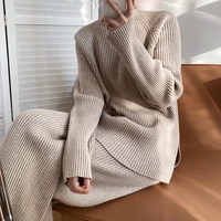 2021 winter casual thick sweater tracksuits o neck pullover elastic waist pants suit female knitted 2 pieces set