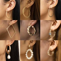 new punk style gold copper circle square earring womens fashion exaggerated imitation pearl earrings wedding anniversary gift