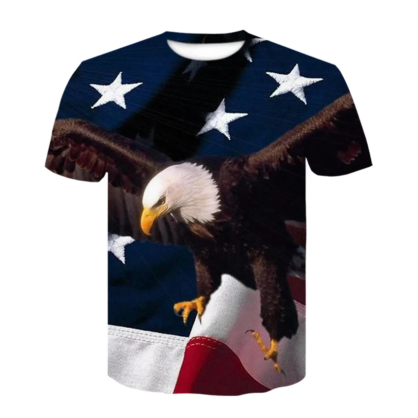 

American Flag T-shirt Boys Girls Children 3D T-shirts Printed Stripes American Flag Eagle Men's T-shirt Summer Tops T-shirts
