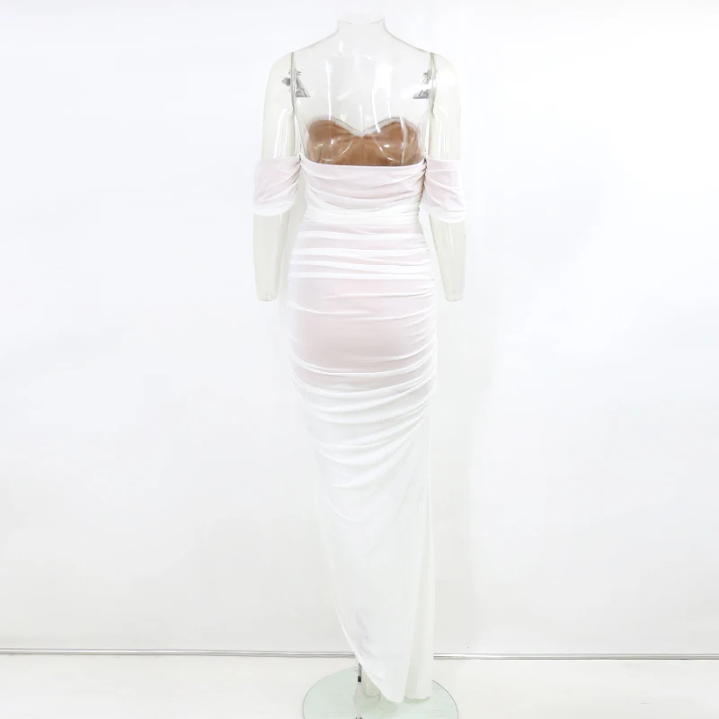 Женское платье с открытыми плечами Thereadict белое вечернее сеткой Элегантное