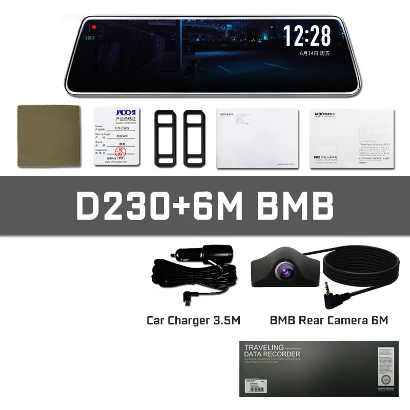 D230-6MBMB JADO D230 Stream зеркало заднего вида Автомобильный видеорегистратор Камера FHD 1080 P видеорегистратор ночного видения - Название цвета: D230-6MBMB