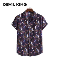 devil king mens new hawaiian style short sleeved printed shirt xh22