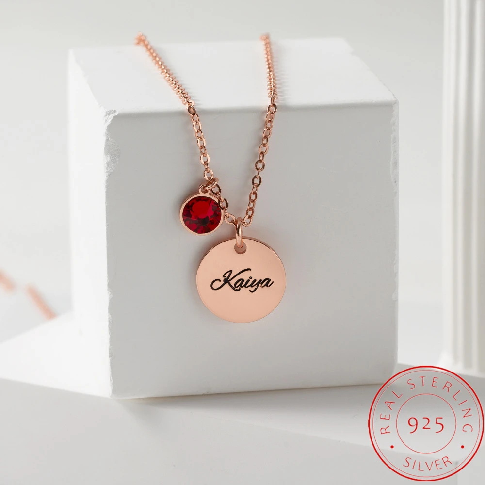 

925 Sterling Silver Custom Laser Birthstone Necklace Personalized Birthstone Name Necklace Women Female Gifts