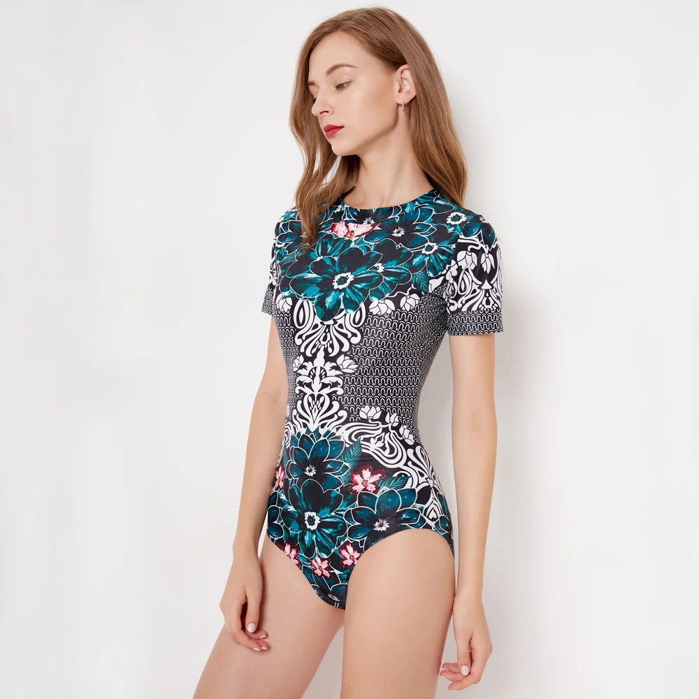 Lunamy 2019 ретро цветочный принт цельный купальник женский с коротким рукавом