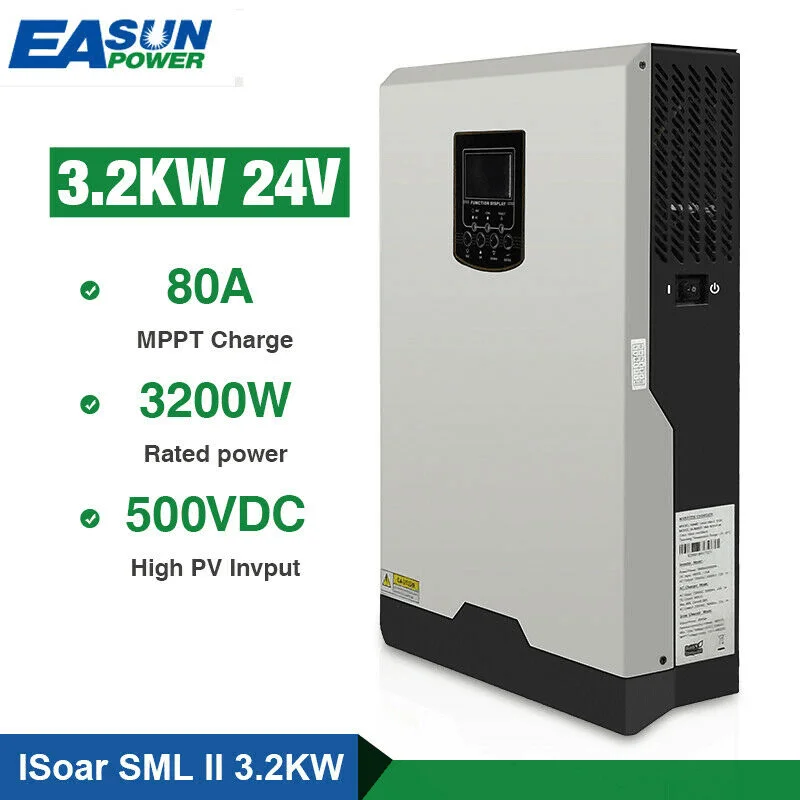 Источник питания Easun 500Vdc солнечный инвертор 3200W 24V 220V 80A MPPT 4000W PV Чистая синусоида Инвертор 3 kva 50Hz решетки инвертор зарядное устройство