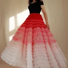 Женская длинная фатиновая юбка, розовая юбка с многослойными оборками, эластичная юбка макси для взрослых, индивидуальный пошив