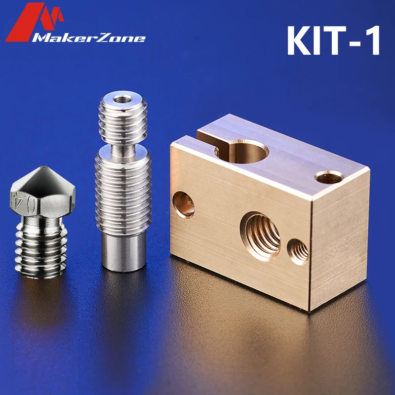 

V6 Tcrazy Bi-metal Heatbreak Plated Copper Nozzle Copper Brass Heated Block Upgrade set For 3D Printer V6 Hotend For PT100