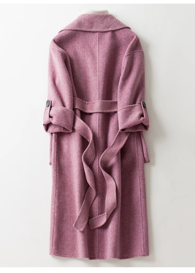 KMETRAM Autumn Winter Alpaca Coat Women Handmade Double-sided Cashmere Slim Long Jacket Ladies Vintage Blue Coats MY543