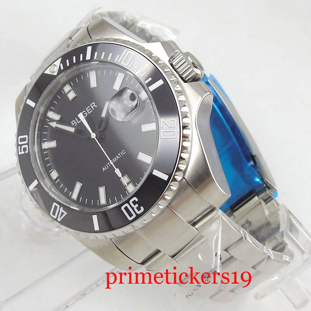 43 мм bliger черный циферблат керамический вращающийся ободок Дата сапфировое