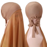 new bubble solider color heavy chiffon hijab with bonnet elastic rope free use style free use shawls