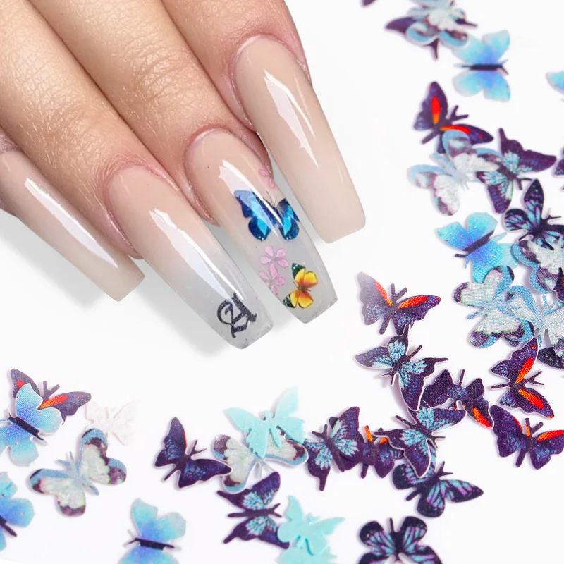 Зеркальные Блестки для ногтей в виде бабочки пайетки смешанных цветов