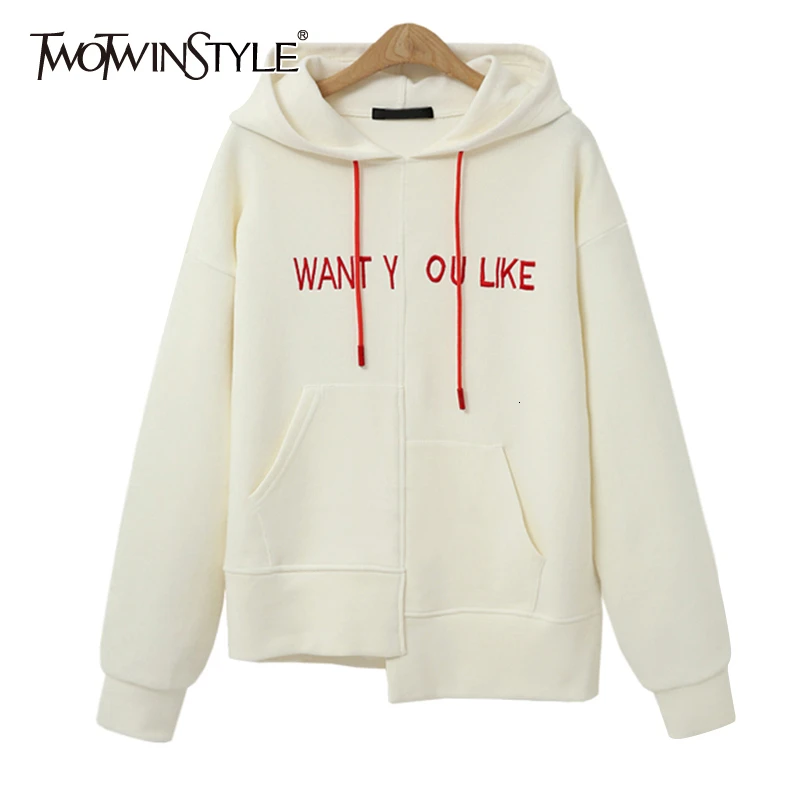 Женская Асимметричная Толстовка TWOTWINSTYLE осенняя толстовка с капюшоном длинными
