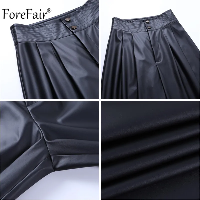 

Forefair 2021 Black Faux Pu Leather Pants Loose Women High Waist Wide Leg Korean Trousers Fashion Autumn Winter Button Design