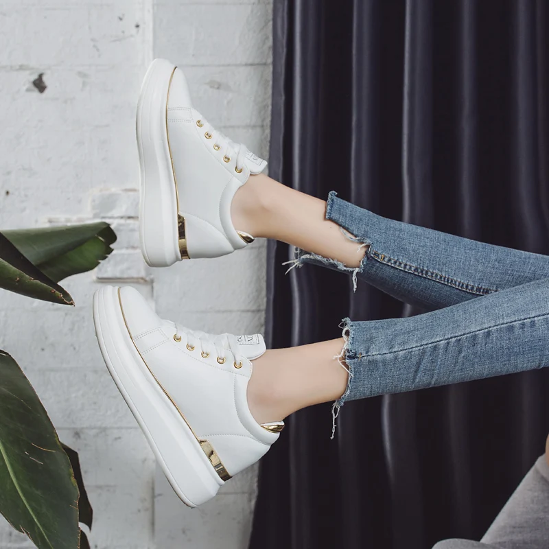 Женские кроссовки из ПУ кожи на высокой платформе|Беговая обувь| |