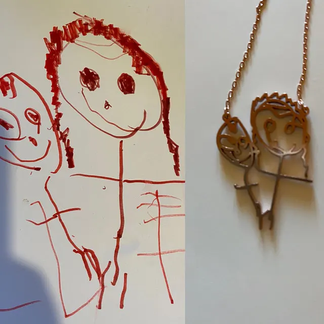 

Kids Drawing Necklace, Necklace Made From Kids Drawing For Christmas Gift