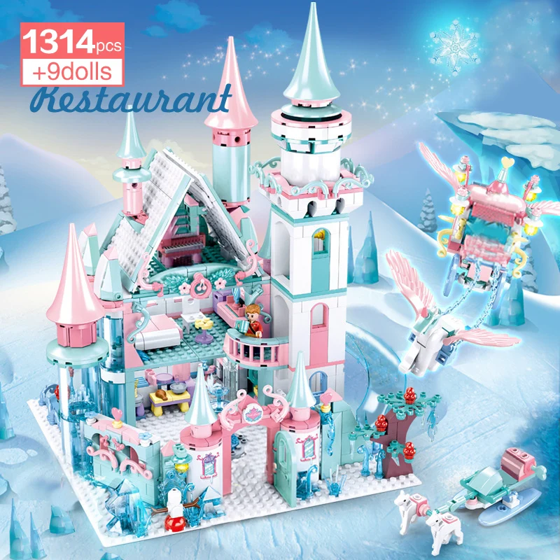 

Sluban 1314Pcs Princess Ice Snow Magical Castle Building Blocks Carriage House Cartoon Bricks Toys For Girls Friends Party Gifts