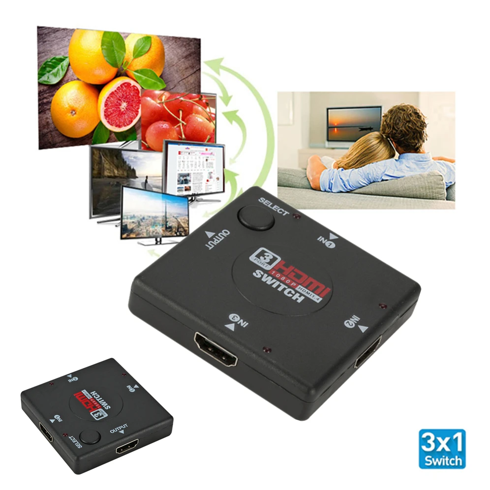 Grwibeou 4K 2K 3x1 HDMI Cable Splitter HD 1080P Video Switcher Adapter 3 Input 1 Output Port Hub for Xbox PS4 DVD HDTV PC | Электроника
