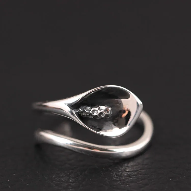 

Женское Открытое кольцо с цветами лилии, винтажное ювелирное изделие из стерлингового серебра 925 пробы