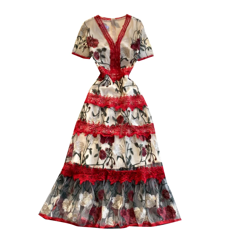 

senior feeling dress v-neck cultivate morality show thin aristocratic temperament of French dress with short sleeves