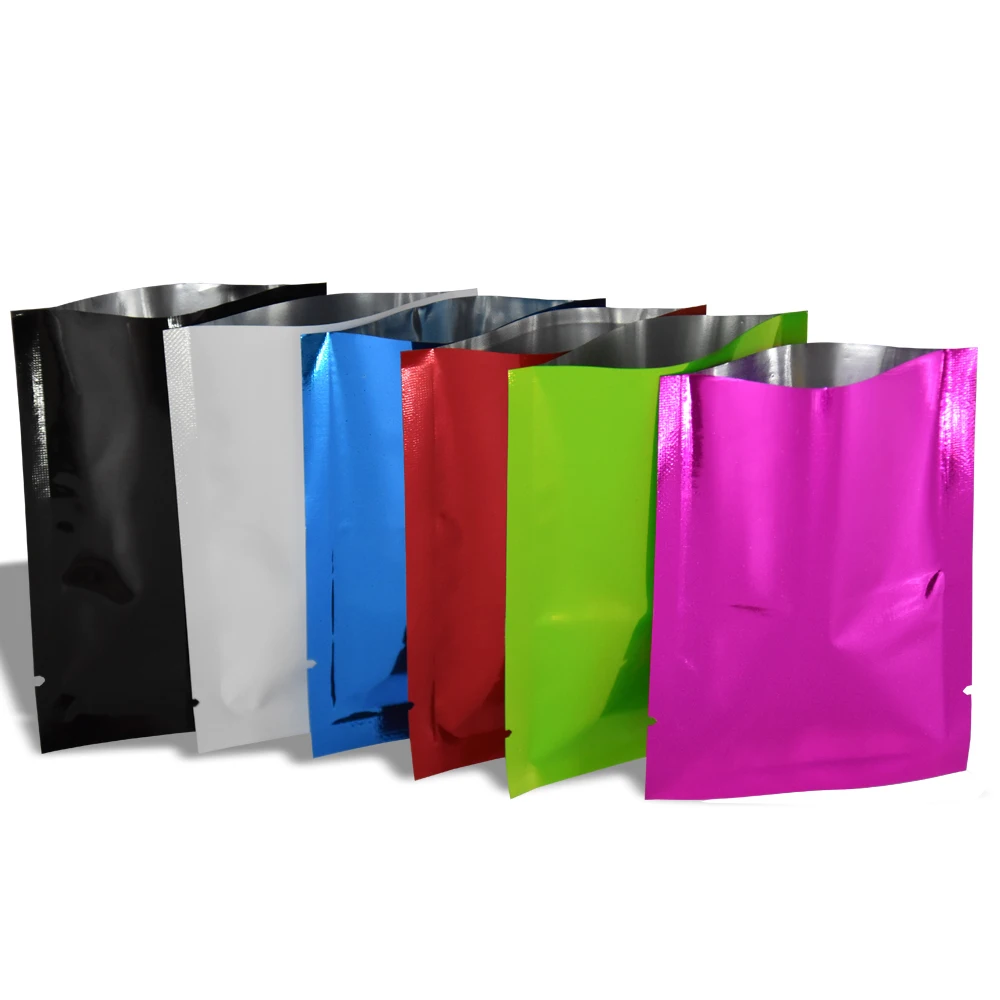 

100Pcs Smooth Surface Open Top Mylar Foil Packing Bag Aluminum Foil Vacuum Sealing Package Bag Snack Tea Storage Bag