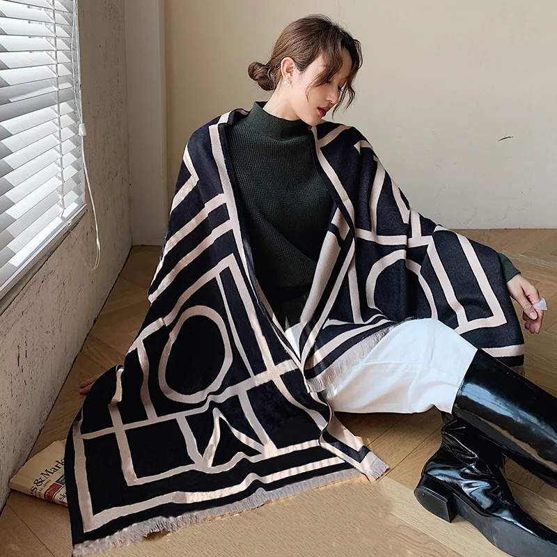 

2020 Fashion Thickened Cashmere two-sided scarf new style Lady Autumn wool Beach towel winter popular stripe print warmth Shawls