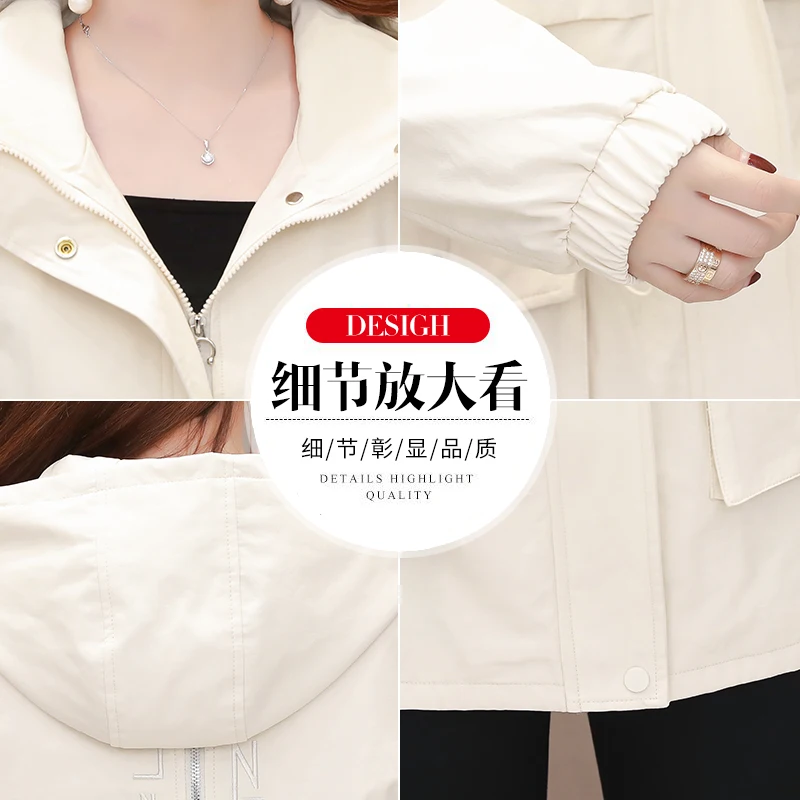 

Women spring Hooded windbreaker fashion double breasted women's trench coat quality women clothing Casual Tops Autumn Spring