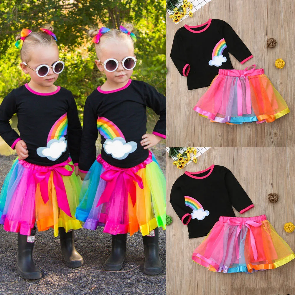 2019 г. Весенняя брендовая новая футболка с радугой для маленьких девочек комплект