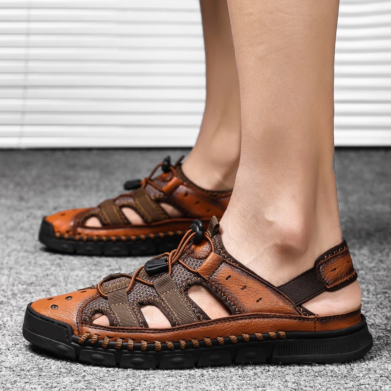 2019 повседневные Летние кожаные пляжные сандалии мужские походные дышащая