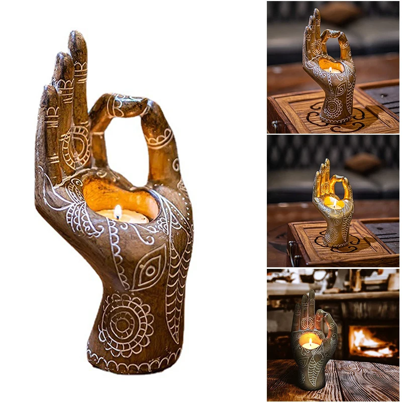 

dekoration Creative Candle Holder Decorative Buddhist Style Candlestick Resin Zen Hand Shaped Crafts Incense Burner Home Office