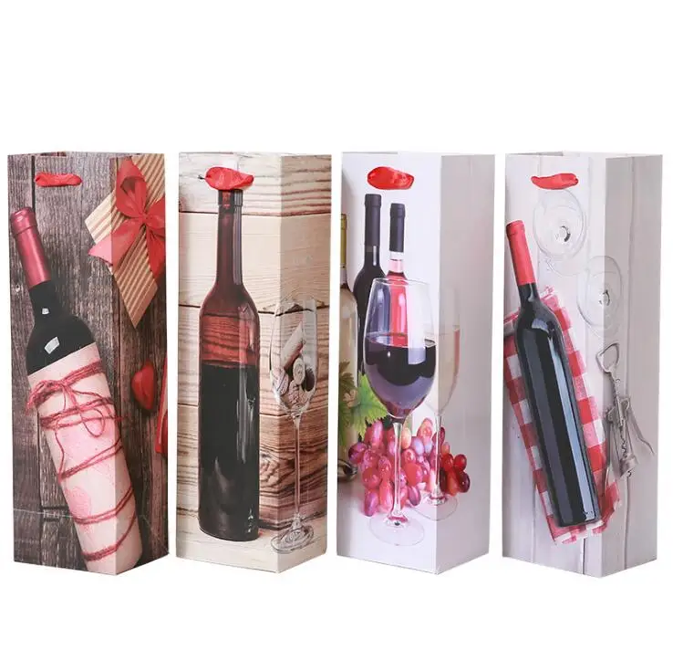 Бумага мешок бутылки вина перевозчика фестиваль вечерние подарка ручки ленты