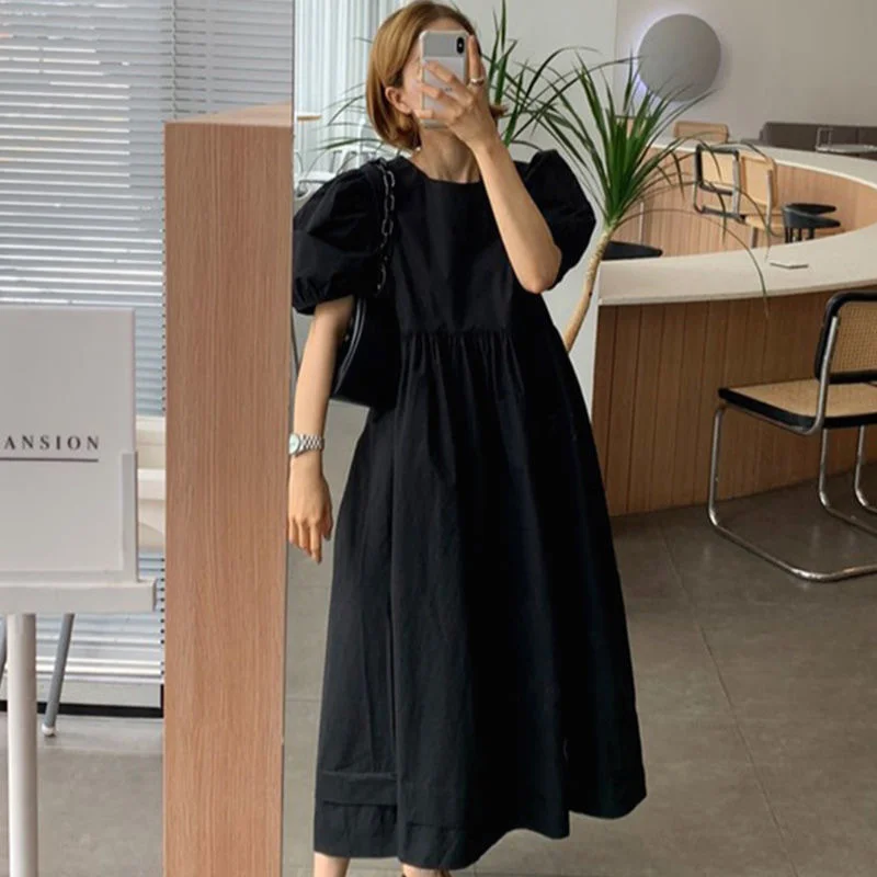 Корейский Chic простые однотонные нишу плиссированные макси размера плюс