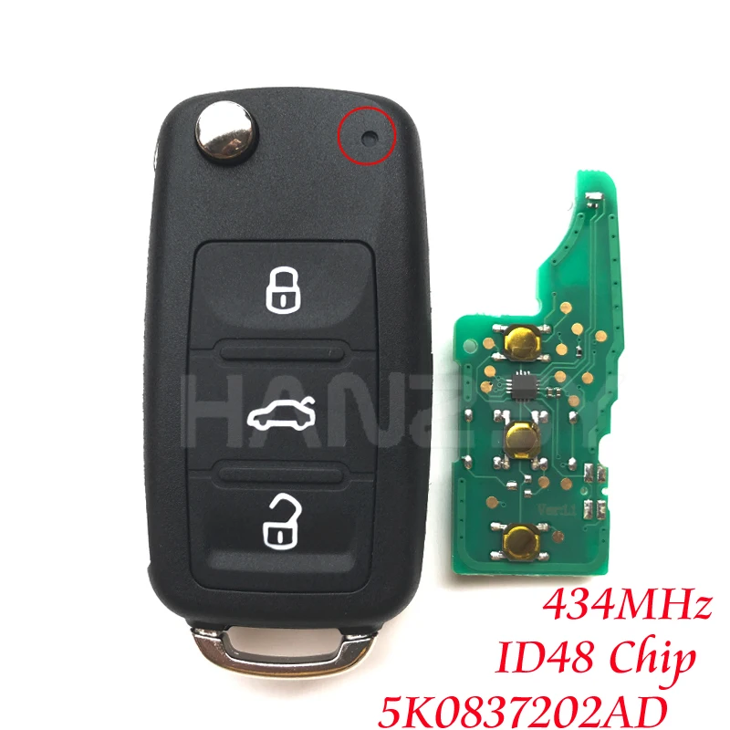 3 кнопки 434 МГц дистанционный ключ для Volkswagen VW Beetle Golf Eos Polo Sharan 2011 2012 2013 раскладной