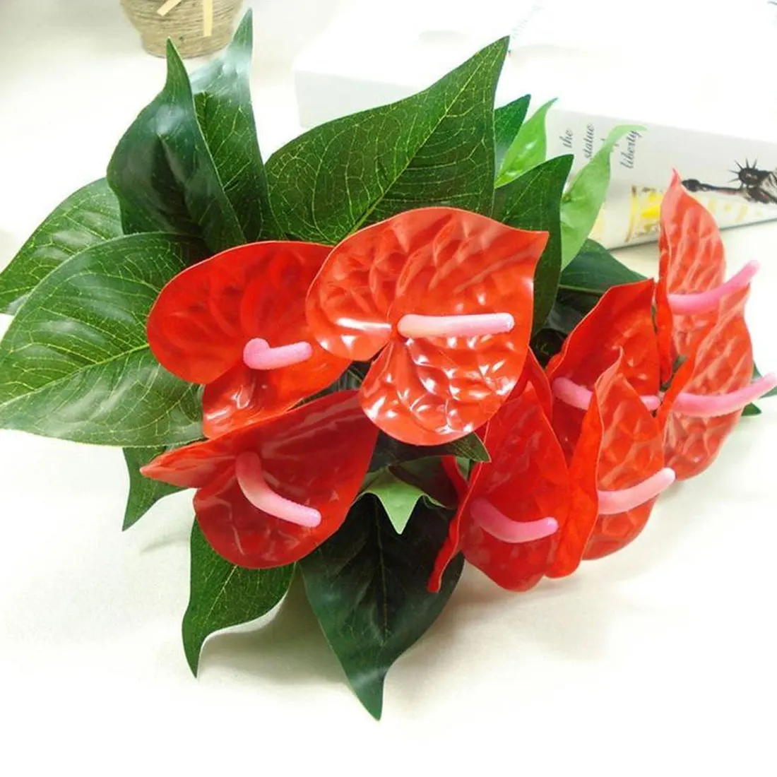 Искусственные цветы в горшке Anthurium 2 szies 12/18 комнатные Зеленые искусственные для
