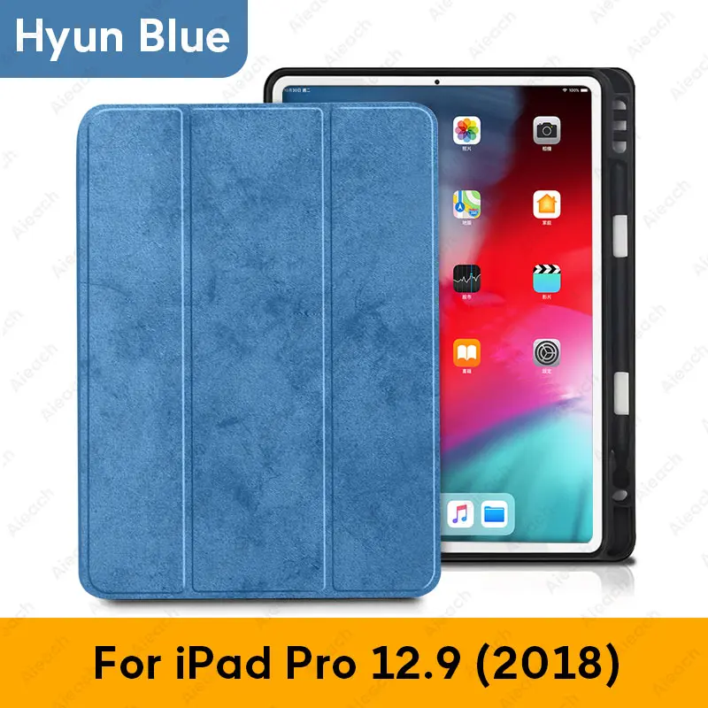 12.9 2018 Blue 02 Чехол для iPad Pro 12,9 с держателем-карандашом из искусственной кожи, передняя крышка, мягкий силиконовый чехол для iPad Pro 12,9 - Цвет: 12.9 2018 Blue 02