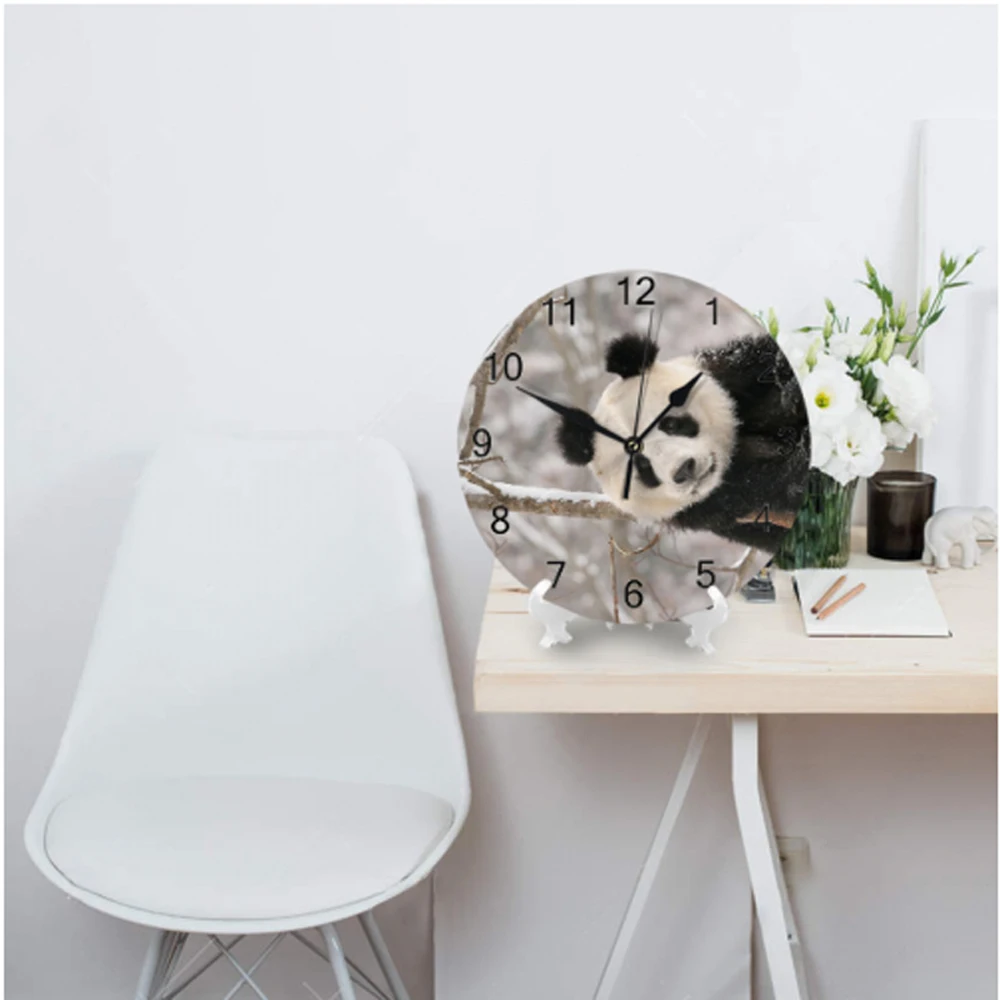 Круглые Настенные часы с милой пандой декоративный цифровой циферблат