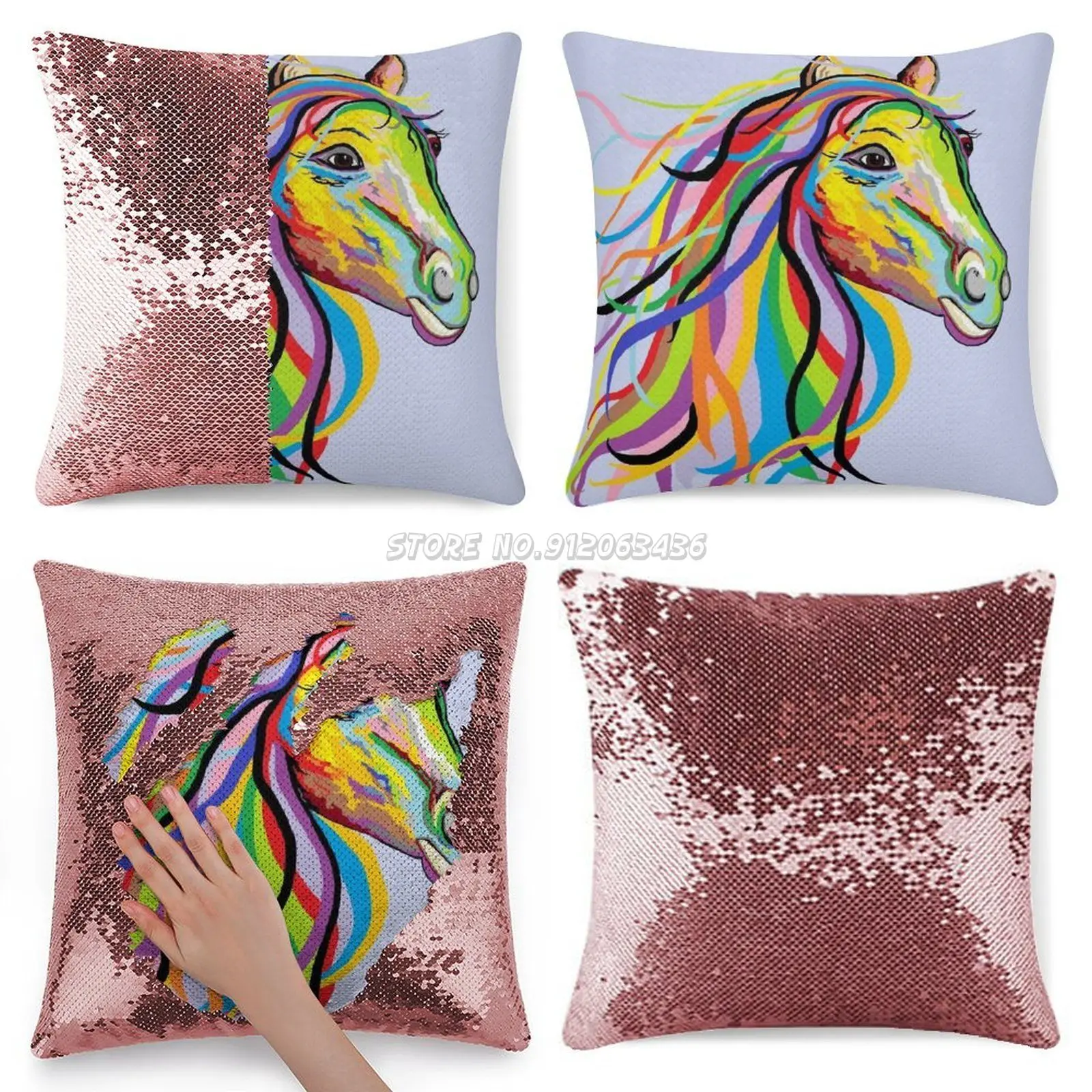 

Horse Of A Color Sequin Pillowcase Fashion Pillowcase Gift for Her He Horse Arabian Wild Wild Horse Wind Mane Blowing Multi Colo