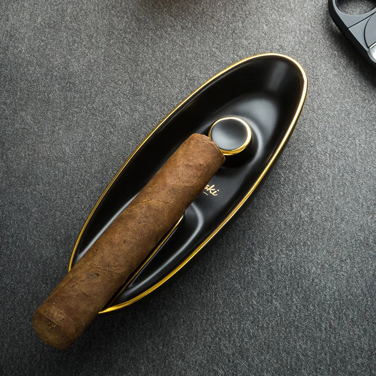 Новинка 1 шт. керамическая аштра для сигар в форме лодки окрашенная золотая линия