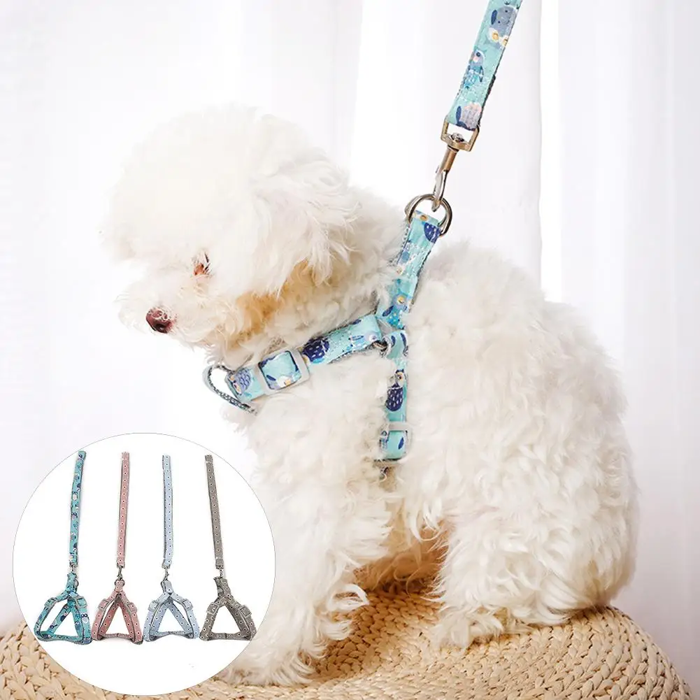 

10/15mm Pet Dog Cotton Nylon Cartoon Owl Marguerite Adjustable Chest Strap Traction Rope Flexible Dog Cat Traction Rope Leashes