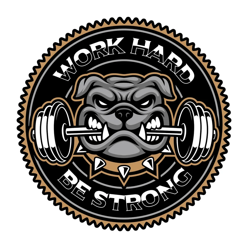

Animal style bulldog WORK HARD badge dumbbell strength muscle motorcycle sticker decal #734