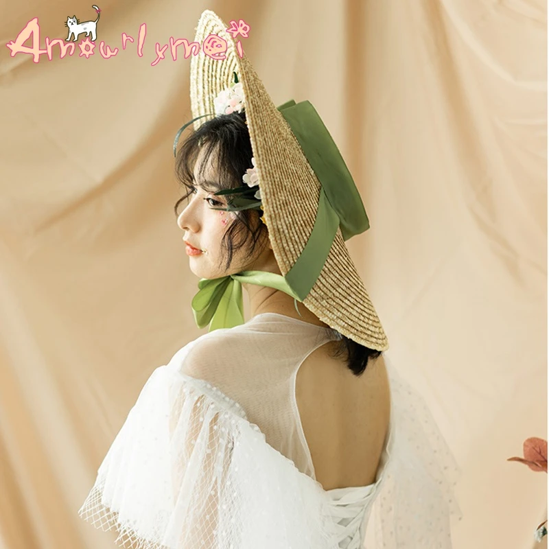 Соломенная шляпа для женщин с большими полями от солнца бантом из ленты летняя