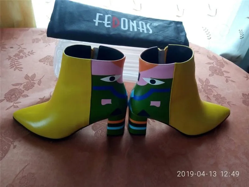 FEDONAS/ г., модные брендовые женские ботильоны женская обувь на высоком каблуке с принтом женские вечерние туфли-лодочки для танцев классические кожаные ботинки